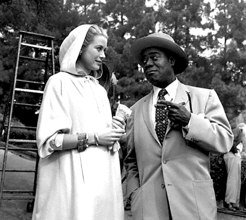 On set - HIGH SOCIETY - Charles Walters (1956) - Grace Kelly, Louis Armstrong